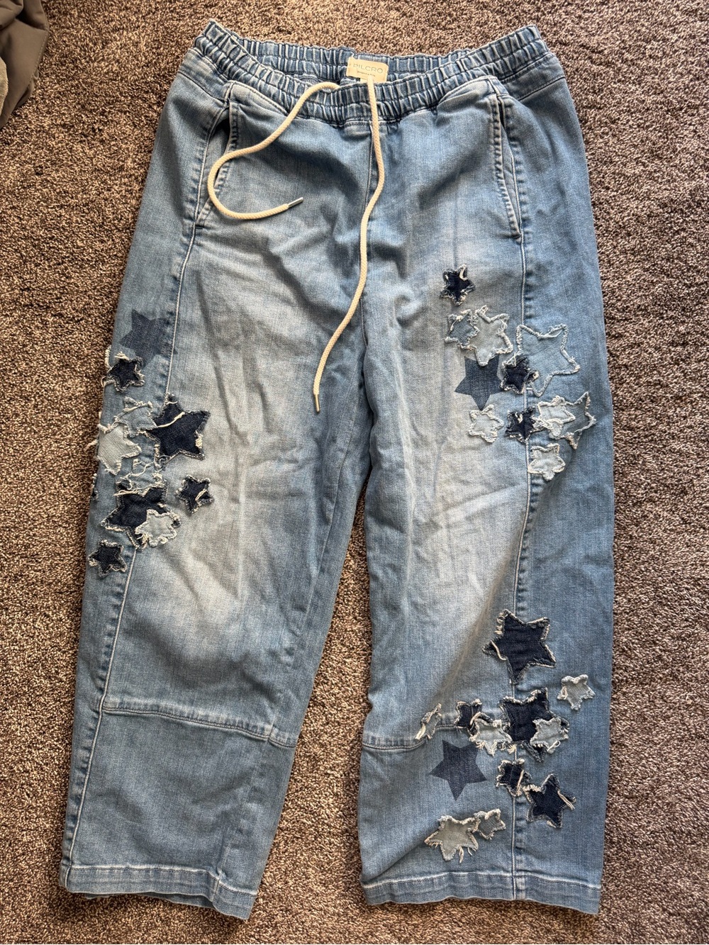 Light Blue Denim Jogger Jeans with Star Patch Details